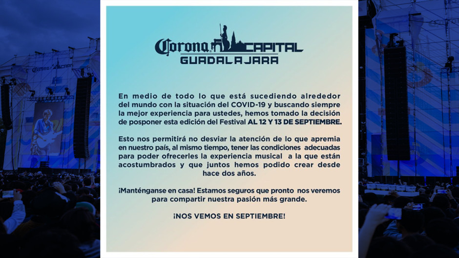 Posponen Corona Capital de GDL por coronavirus
