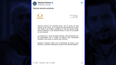 Mueren dos actores de Televisa durante rodaje de 'Sin miedo a la verdad' 
