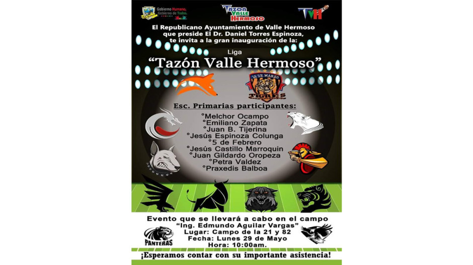 Liga “Tazón Valle Hermoso” tendrá hoy su inauguración