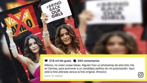 Niega Salma Hayek haber posado con cartel que invita a votar por AMLO