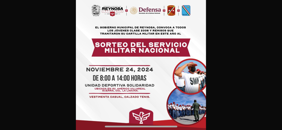 Invita Gobierno de Reynosa a Sorteo de Conscriptos del Servicio Militar Nacional