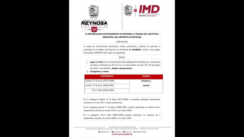 Sigue el registro para la etapa municipal de Handball