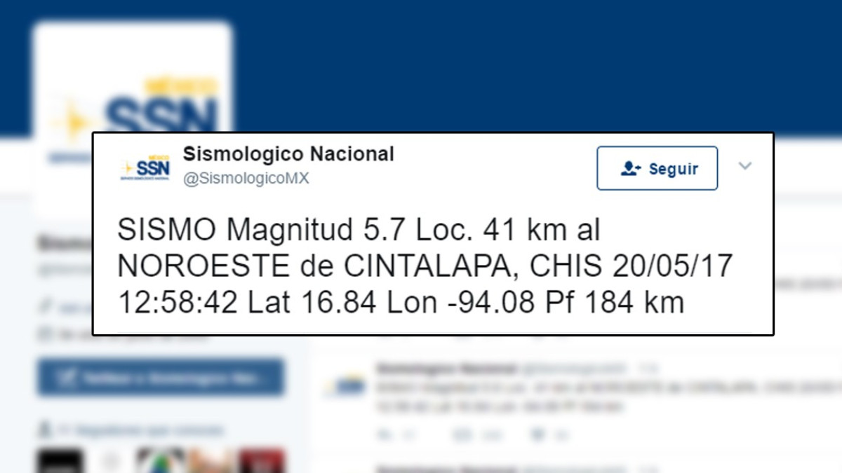Reportan  en Chiapas sismo de 5.7 grados Richter