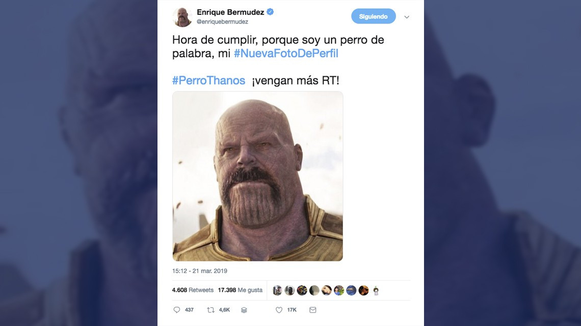'El Perro' Bermúdez pone imagen de Thanos como foto de perfil