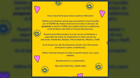 Hellow Festival 2020 es pospuesto por pandemia de COVID-19