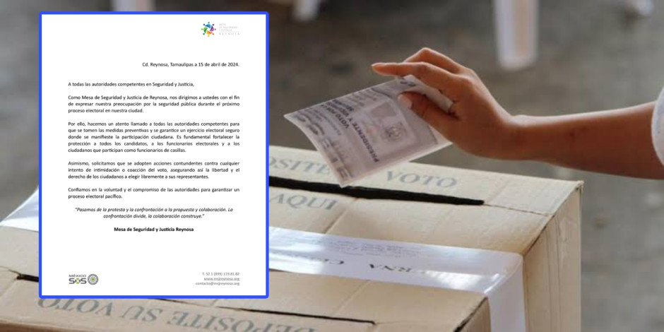 Exhorta Mesa de Seguridad y Justicia de Reynosa a elecciones seguras 