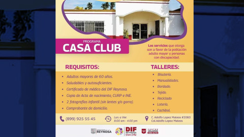 Invita DIF Reynosa a inscribirse en Casa Club