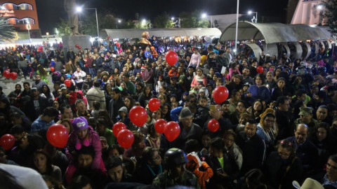 Niños encienden junto con alcaldesa Pino Navideño