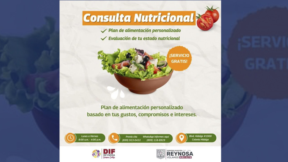 Ofrece DIF Reynosa servicio gratuito de consulta nutricional