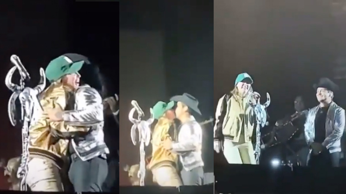 Se cuela Belinda al escenario y le roba beso a Christian Nodal  