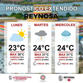 Aviso de PCyB de Reynosa por posibilidad de lluvia