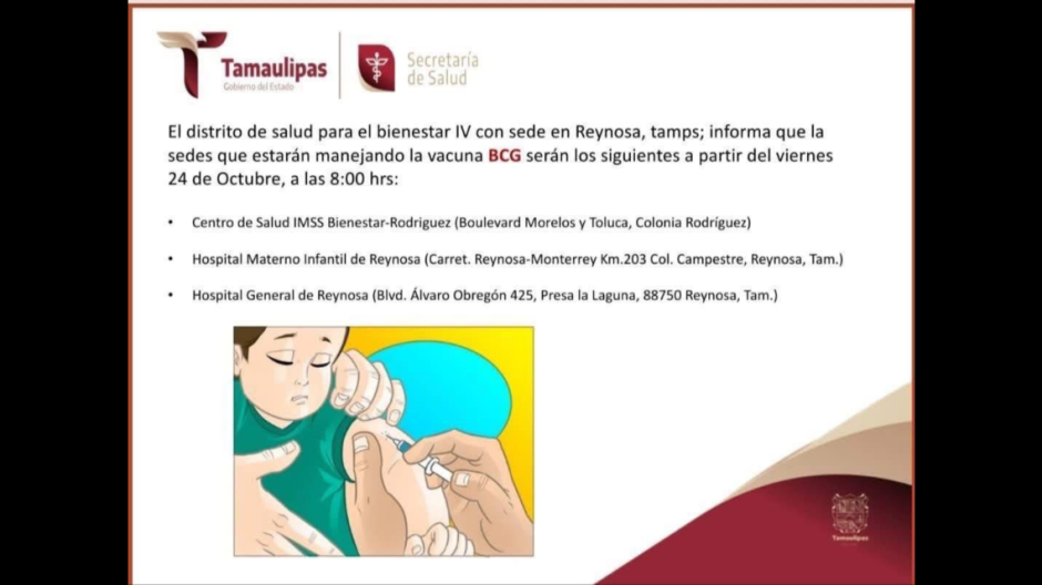 Regresa la vacuna BCG a Reynosa, pero con dosis limitadas