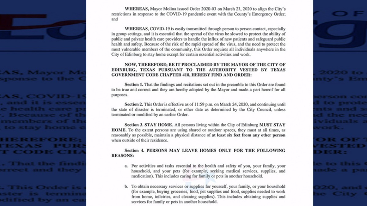 Ordena Edinburg “permanecer en casa” por coronavirus 